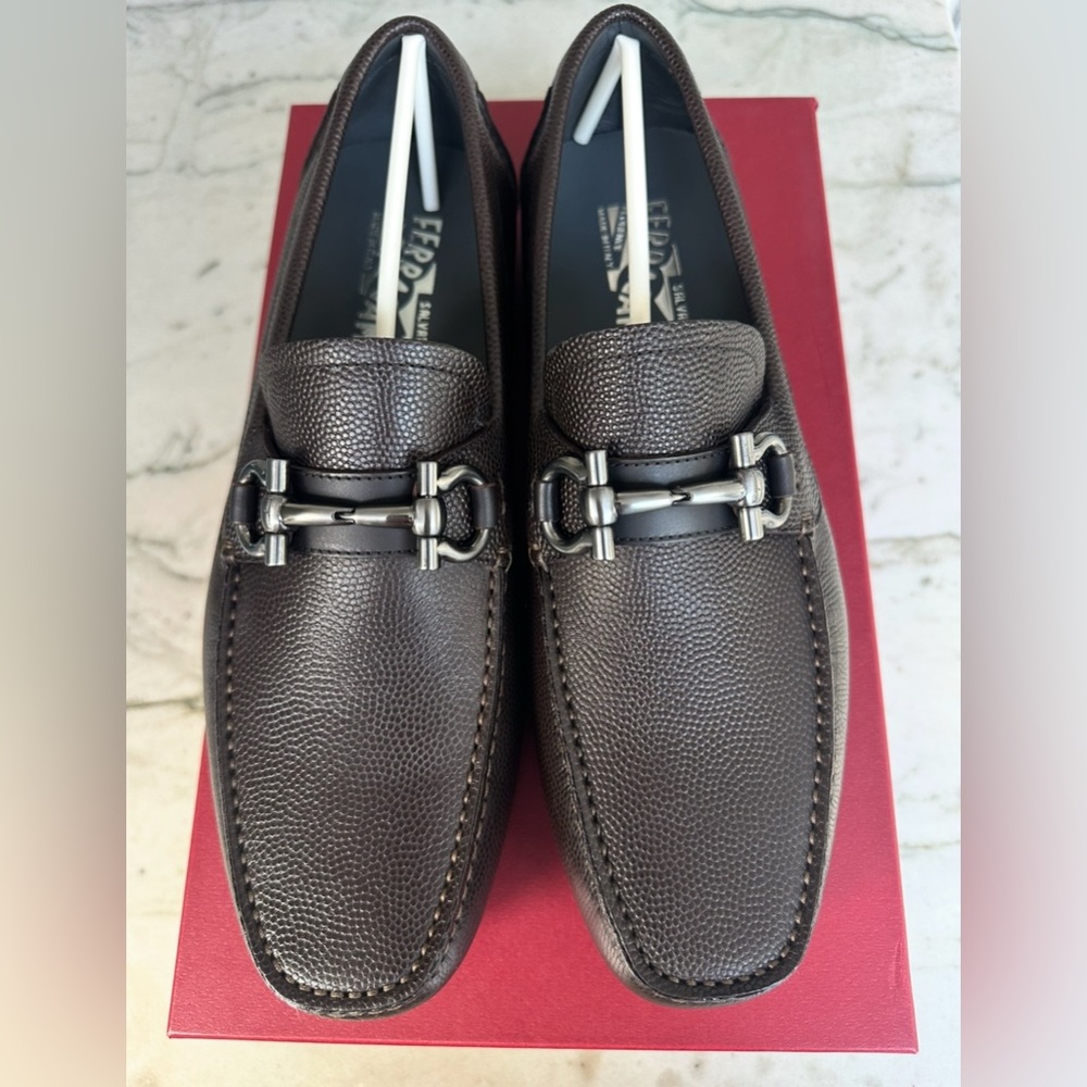 NEW Salvatore Ferragamo Brown Leather Gancini Bit Loafers - Picture 6 of 7